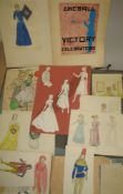 FASHION / COSTUME DESIGN: large portfolio of original sketches, pencil designs and watercolours,