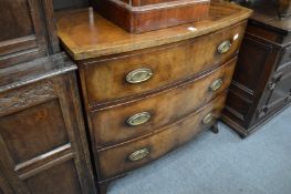 A 19th century mahogany bow fronted three drawer chest.