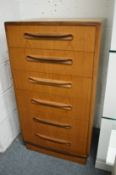 A G plan teak six drawer chest.