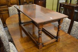 An oak rectangular coffee table.