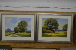 Rural scenes with figures on a path, a pair.