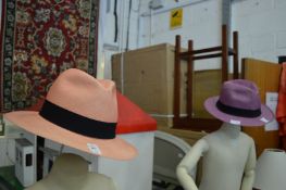 Two stylish colourful Ladies panama hats.