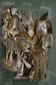 A large collection of silver flatware.