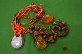 Decorative bead necklaces.