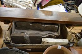 Two old locks, part of a dressing table mirror and an oak shelf.