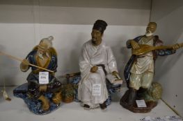 Three Chinese sancai glazed figures.