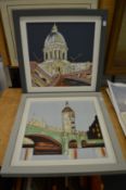 Edward Waite, St Paul's Cathedral and Big Ben, a pair of colourful artworks.