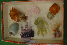 Carved hardstone fish etc.