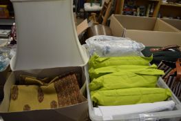 Decorative throws/bedspreads, lamp shade and cushions.