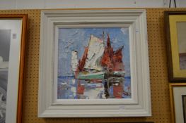 Sailing boats at sea impasto oil on canvas.