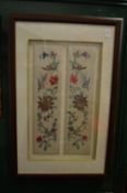 A pair of Chinese embroideries framed and glazed as one.