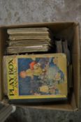 A box of Play Box children's books etc.