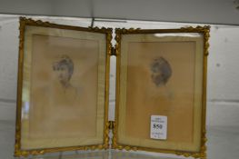 Two good ormolu folding double photograph frames.