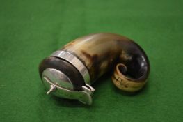 A silver mounted horn snuff box.