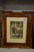 A Continental 'painting on cobweb' (af) together with a print of St Andrew's church.