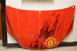 Footballing Interest, a Chevrolet car bonnet with Manchester United livery and numerous player