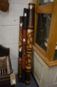 Three various didgeridoo's.