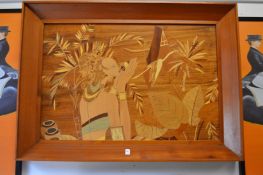 An Eastern inlaid wood picture.