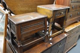 An oak storage box and an oak drop flap occasional table.