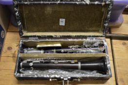 A cased clarinet.