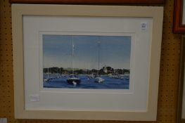 P Moore, sailing boats in a harbour, watercolour.