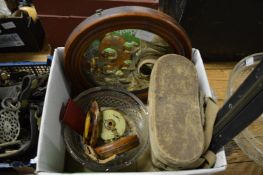 Decorative circular mirror, old pair of binoculars etc.