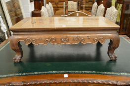 A good Chinese rosewood rectangular low table with carved decoration.
