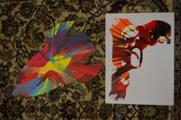 After Damien Hirst, spin picture of a rocket and a hand gun, both unframed.