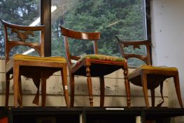 A Victorian dining chair and pair of Continental dining chairs.