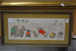 An amusing print of dogs.