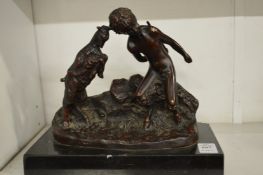 A good bronze of a young fawn and goat.