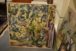 Sheila Stevens, still life of flowers in a vase, oil on board together with an abstract study of