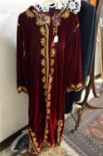 A ladies Eastern red velvet house coat or dress.