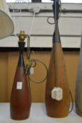 Two stylish teak table lamps.