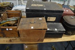 Old tennis rackets, storage boxes etc.