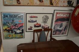 Three motoring related posters and prints.