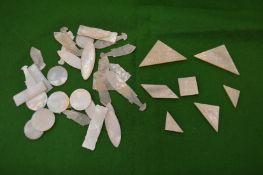 Chinese mother of pearl gaming counters and other items.