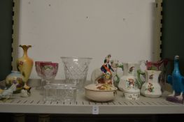 Decorative china and glass to include a Staffordshire flatback figure.