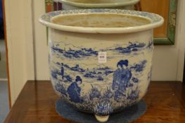 A large Japanese blue and white jardiniere.
