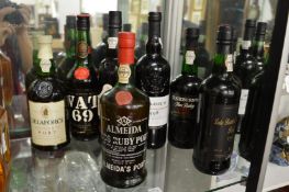 A bottle of Almeida 1966 ruby port and various other ports.