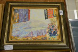 Neal Miller, reclining female nude on a bed, watercolour.