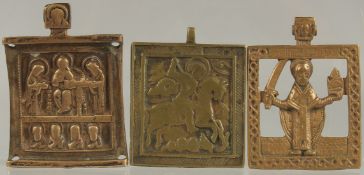 THREE RELIGIOUS BRASS PLAQUES.