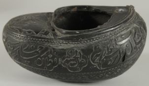 A CALLIGRAPHIC KASHKOOL, made from resin, 21cm long.