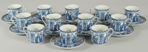 A QUANTITY OF JAPANESE BLUE AND WHITE PORCELAIN CUPS AND SAUCERS, 12 cups and 10 saucers.