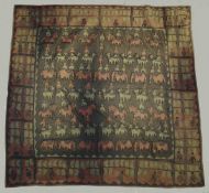 A FINE 19TH CENTURY INDIAN EMBROIDERED TEXTILE, 114cm x 114cm.