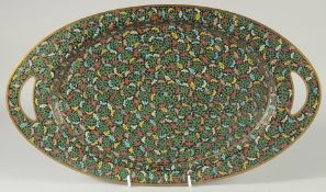 A FINE CLOISONNE ENAMELLED TRAY, with floral decoration, 42cm x 24cm.