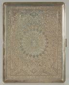 A PERSIAN ISFAHAN SILVER CIGARETTE CASE, with finely engraved decoration, stamped to the interior,