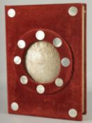 A LARGE 19TH CENTURY HOLY LAND BETHLEHEM MOTHER OF PEARL MOUNTED BIBLE BOX, with large carved plaque