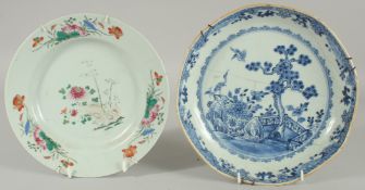 TWO 18TH-19TH CENTURY CHINESE PORCELAIN PLATES, (af), 25cm diameter and 23cm diameter, (2).