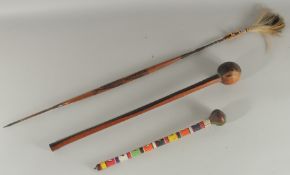A KNOBKERRIE AND ANOTHER CLUB, together with a spear, (3).